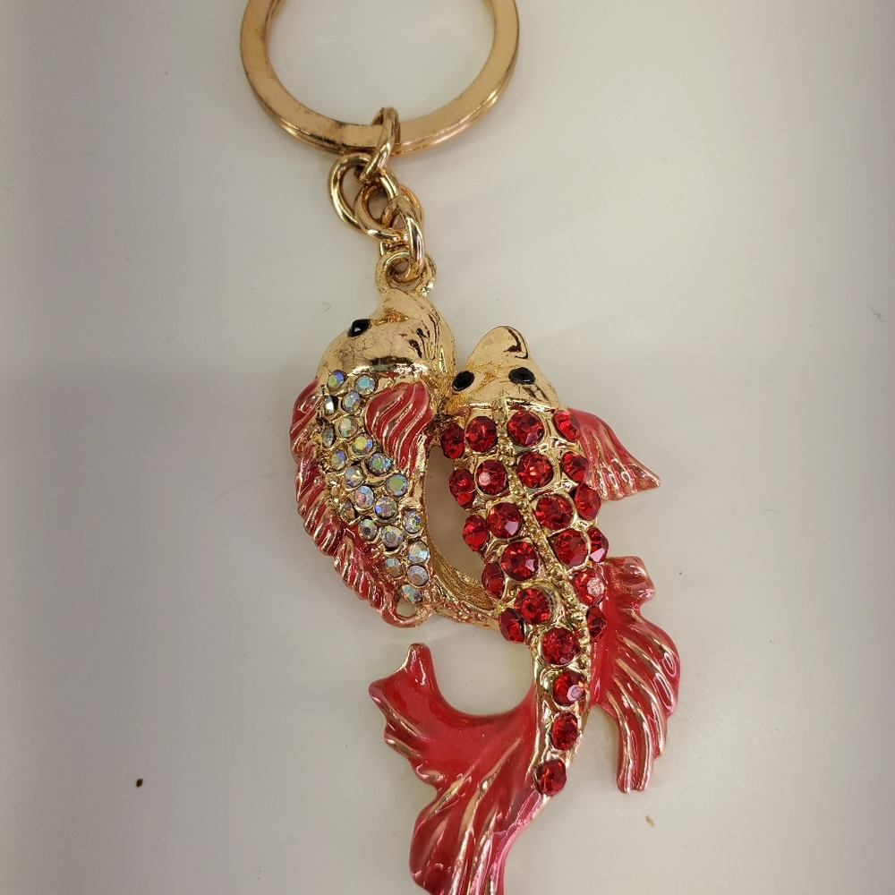 COLORFUL CRYSTAL RED KOI FISH KEY RING  $15.00